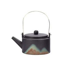 Ceramic Teapot 200ml Black Porcelain with Elegant Glaze Finish and Ergonomic Large Handle for Loose Leaf Tea