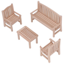 Conjunto de 4 bancos de abedul para casa de muñecas, escala 1:12, 13x8,6x4,8 cm