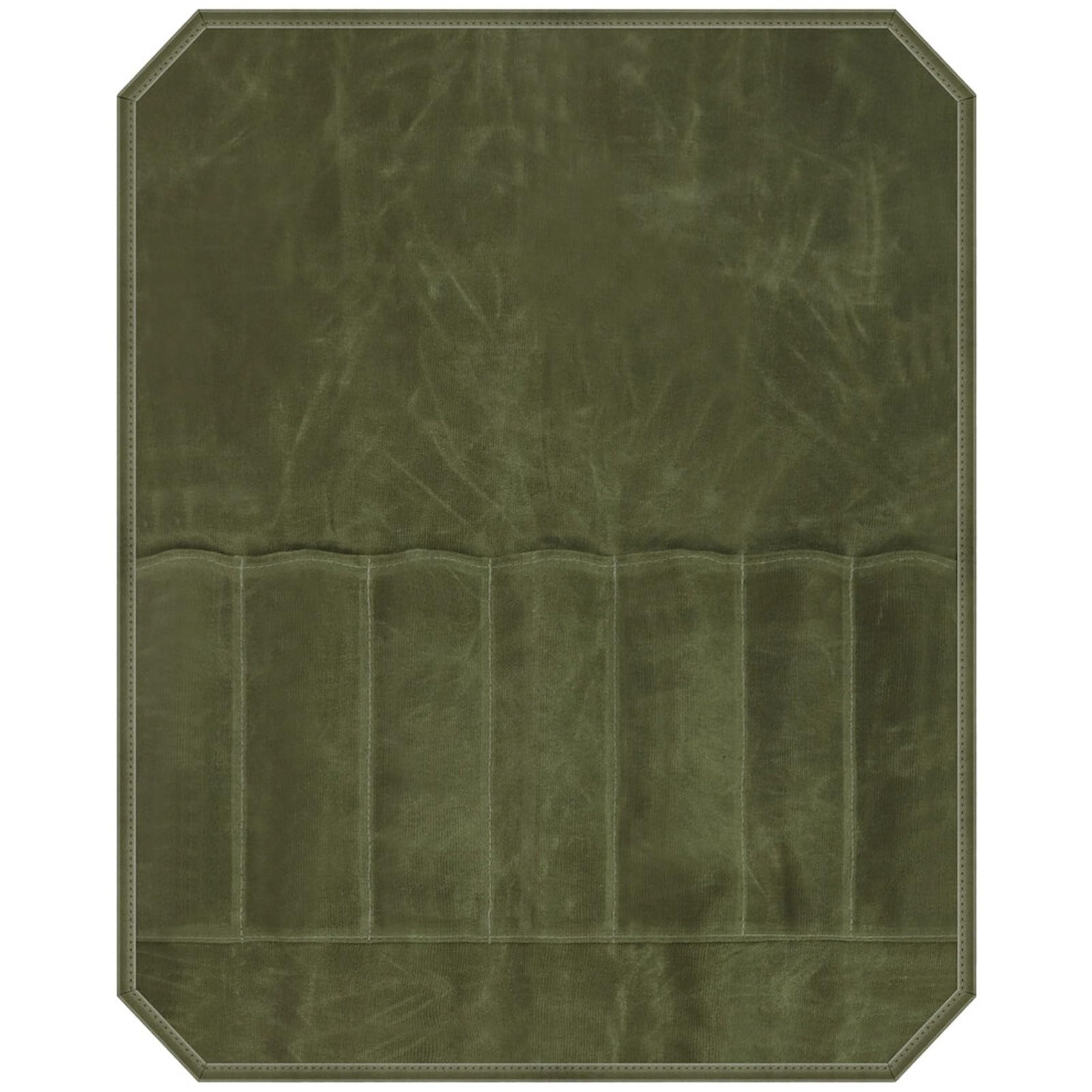 Chef Knife Roll Bag Green Canvas Organizer With Multiple Slots For Secure Storage And Travel 9347817354355