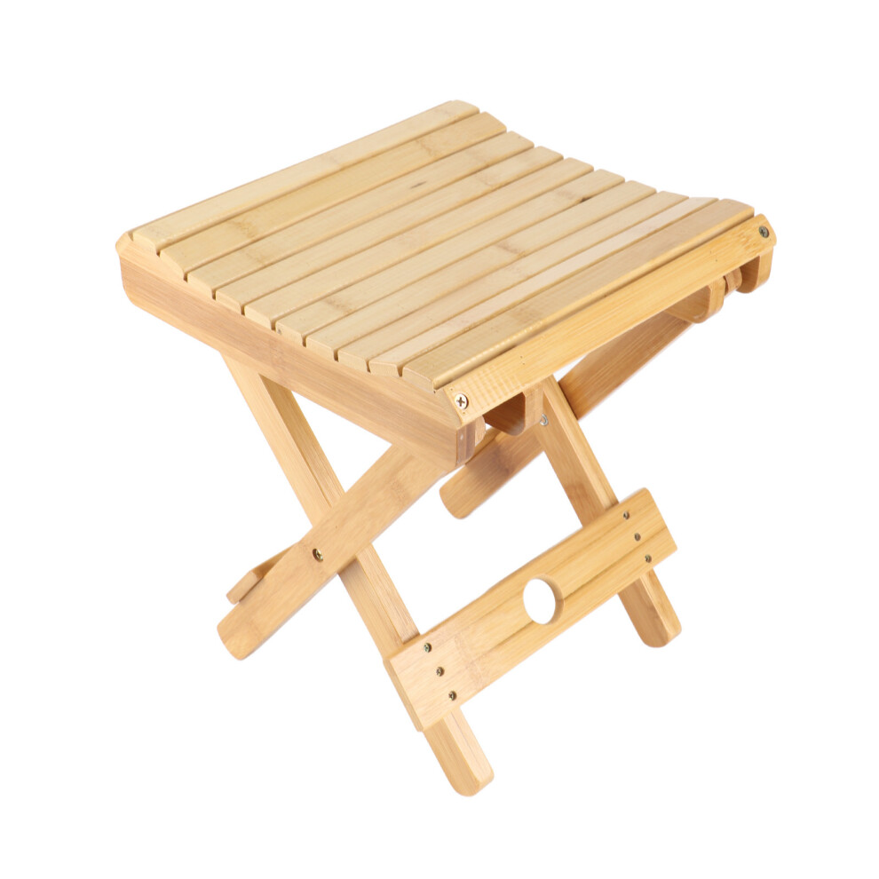 Portable Bamboo Folding Stool for Bath, Spa, & Travel 12.4x11x11in