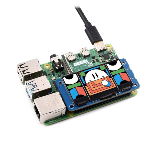 Triple LCD HAT for Raspberry Pi Zero/Zero W/2B/3B/3B+/4B, 1.3inch LCD Main Screen, Dual 0.96inch LCD Secondary Screen 2