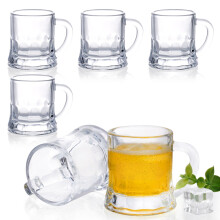6PCS 2 oz Mini Beer Mug Shot Glasses with Handles for Party, Durable Thick Clear Glass Mugs
