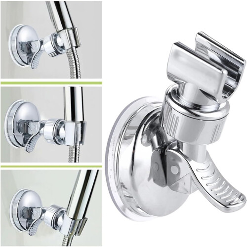 Universal Shower Holder Adjustable Suction Cup No Drill Wall Mounted Silver 1
