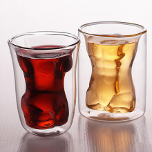 Beer Glass Set, 200ml Double Wall Body Shape Design for Whiskey, Vodka, Beer, Parties, 2pcs