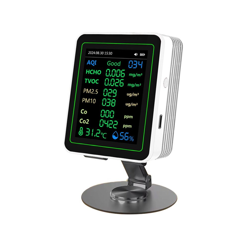 12 in 1 Air Quality Tester Temperature/Humidity //CO/CO2/Curve/TVOC/AQI/PM2.5/PM10/Formaldehyde with Bracket White