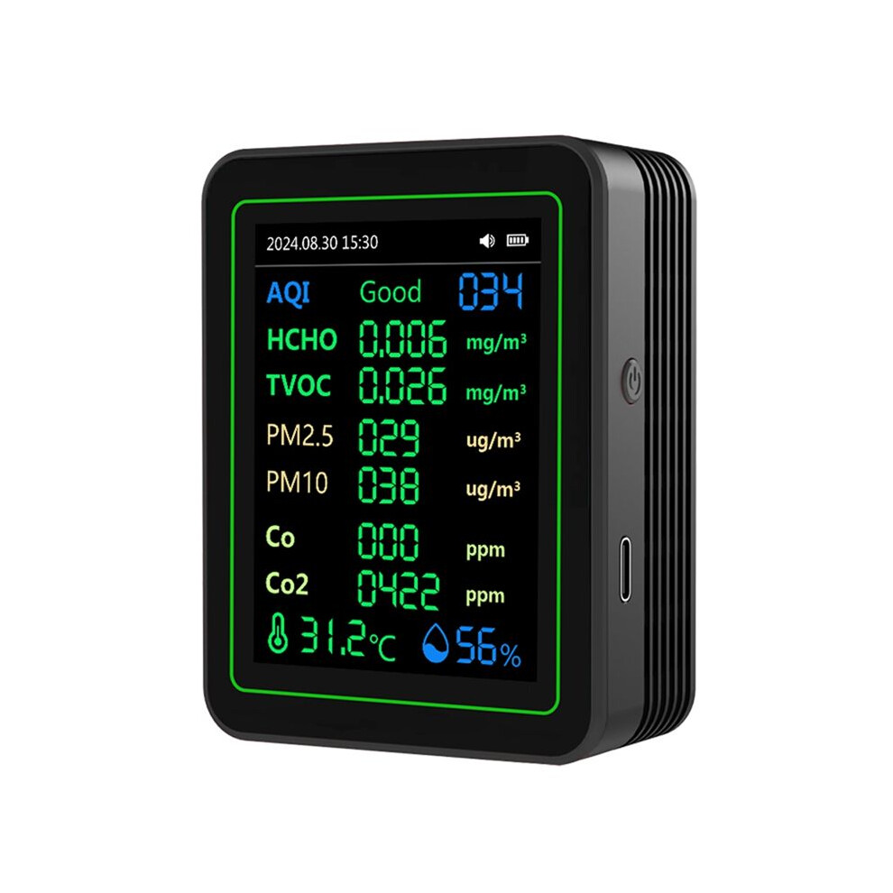 Black Air Quality Detector 12 In 1 Air Quality Tester Temperature/Humidity //Co/Co2/Curve/Tvoc/Aqi/Pm2.5/Pm10