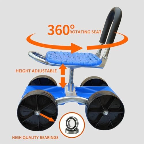 Gardening Seat with Wheels, Adjustable Height, 360 Rotating Stool with Storage for Yard Work 1