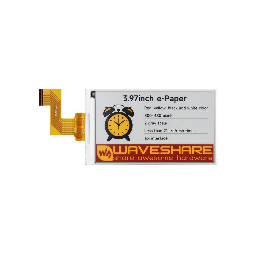 Waveshare Rpi 3.97Inch E-Paper E-Ink Display Hat Spi 800X480 Red/Black / White/Yellow For Stm32 Jetson B 4713669241023
