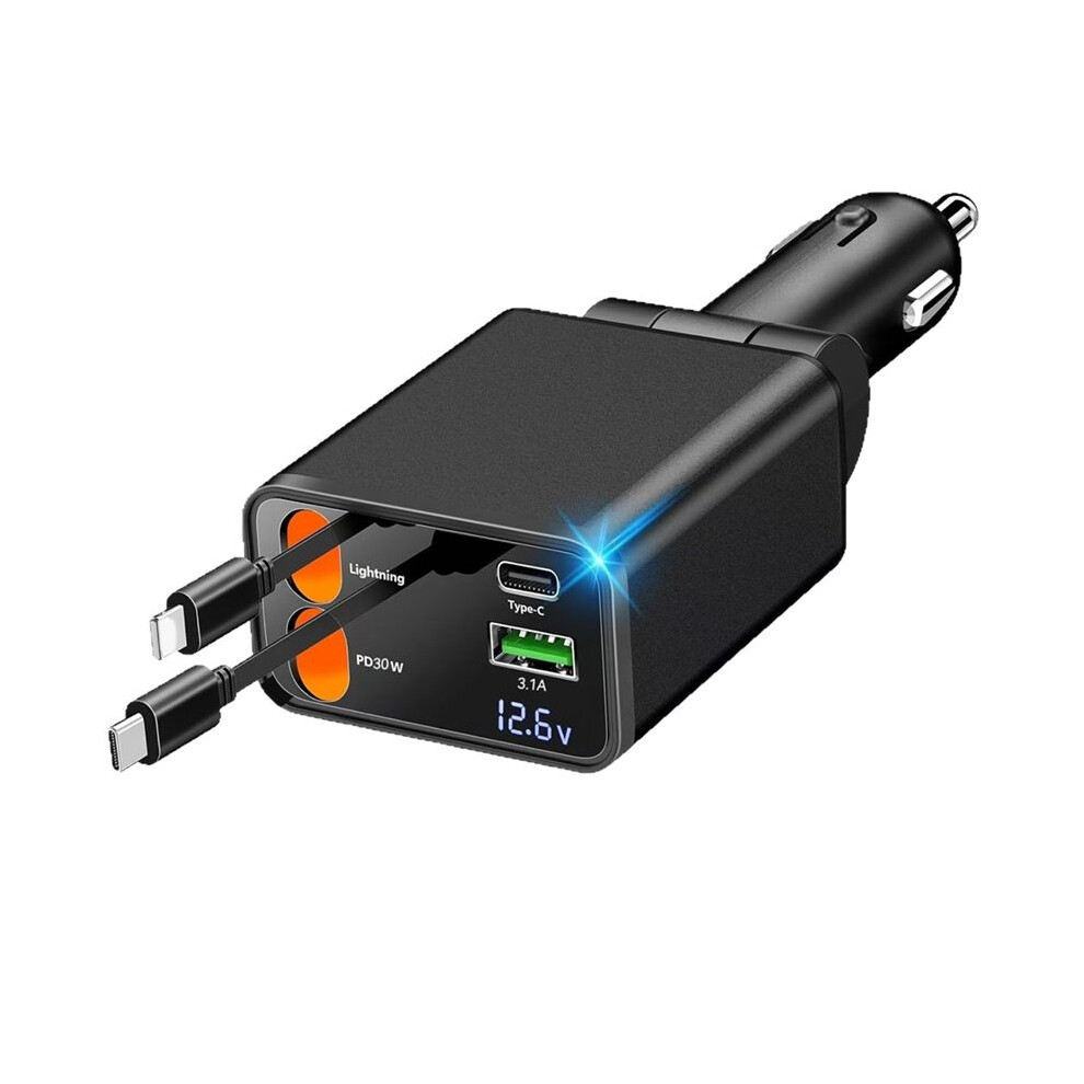 Retractable Car Charger For 120W Usb C Car Charger 4 In 1 Fast Charging Cigarette Lighter Adapter 4712647937385