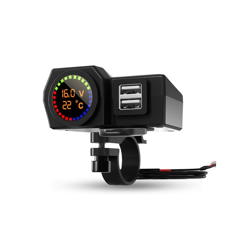 3In1 Motorcycle Charger With Digital Voltage And Temperature Display, Dual Usb Mobile Phone Charger, 5V3a Car Charger 4713860179156