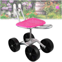 Garden Rolling Seat with 360 Swivel, Adjustable Height Gardening Stool for Lawn Care and Yard Work Pink
