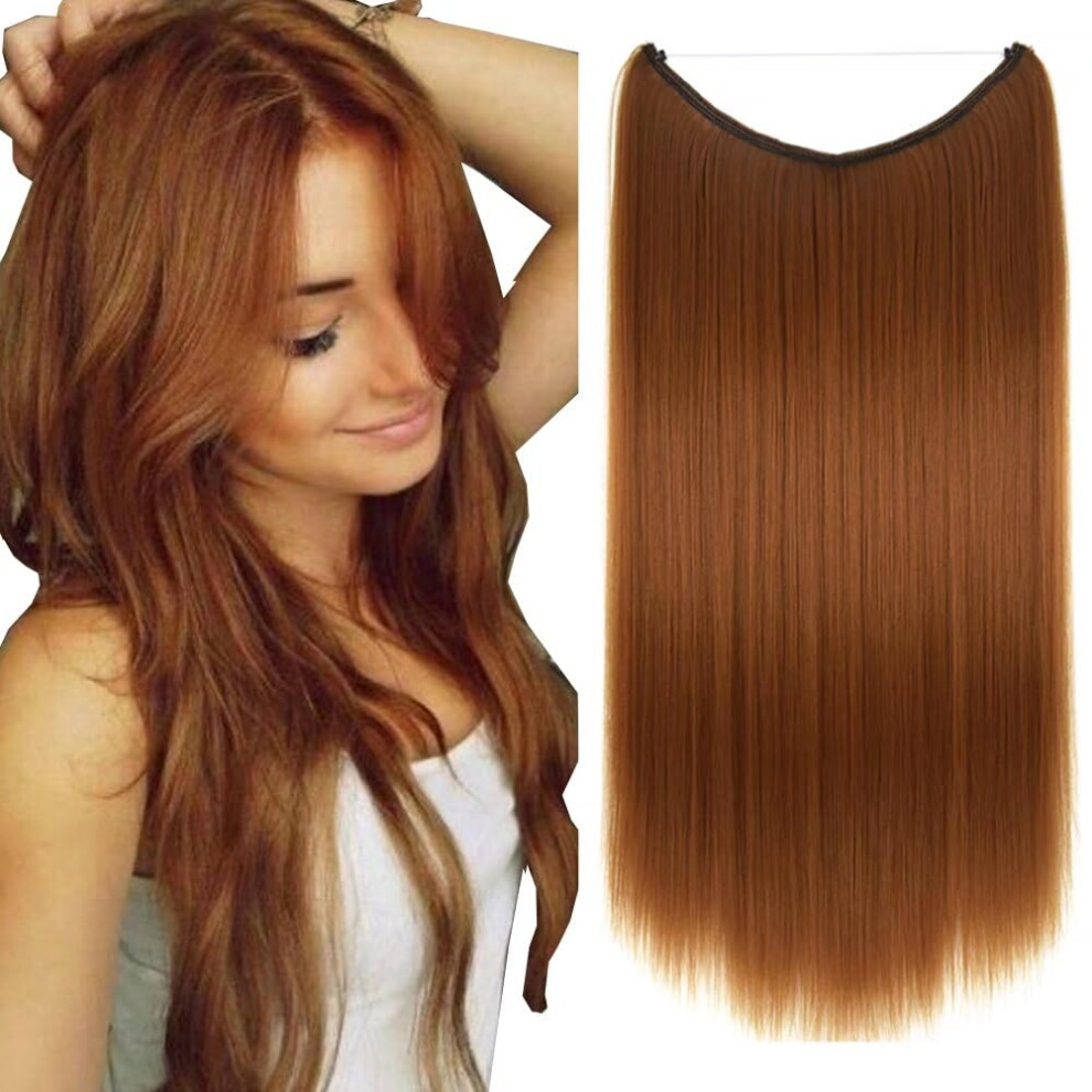 22inch/80g Synthetic Hair Extensions Hidden String Straight Hairpiece For Women Invisible Fish Line Honey Blonde 30J