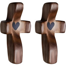 Wooden Handheld Cross Walnut Pocket Cross with Heart Design for Stress Relief and Spiritual Comfort