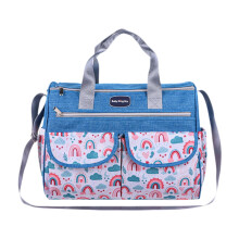 Mom's Diaper Bag Tote Size Large Blue With Shoulder Strap Travel And Storage