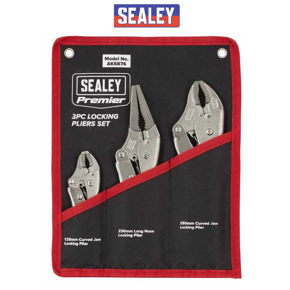Sealey Locking Plier Adjustable Wrench 3Pc Set Premier Spanners Ak6876