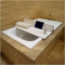 Expandable Waterproof Bathtub Tray with Tablet and Phone Holder, White PVC Bath Caddy 70x105cm
