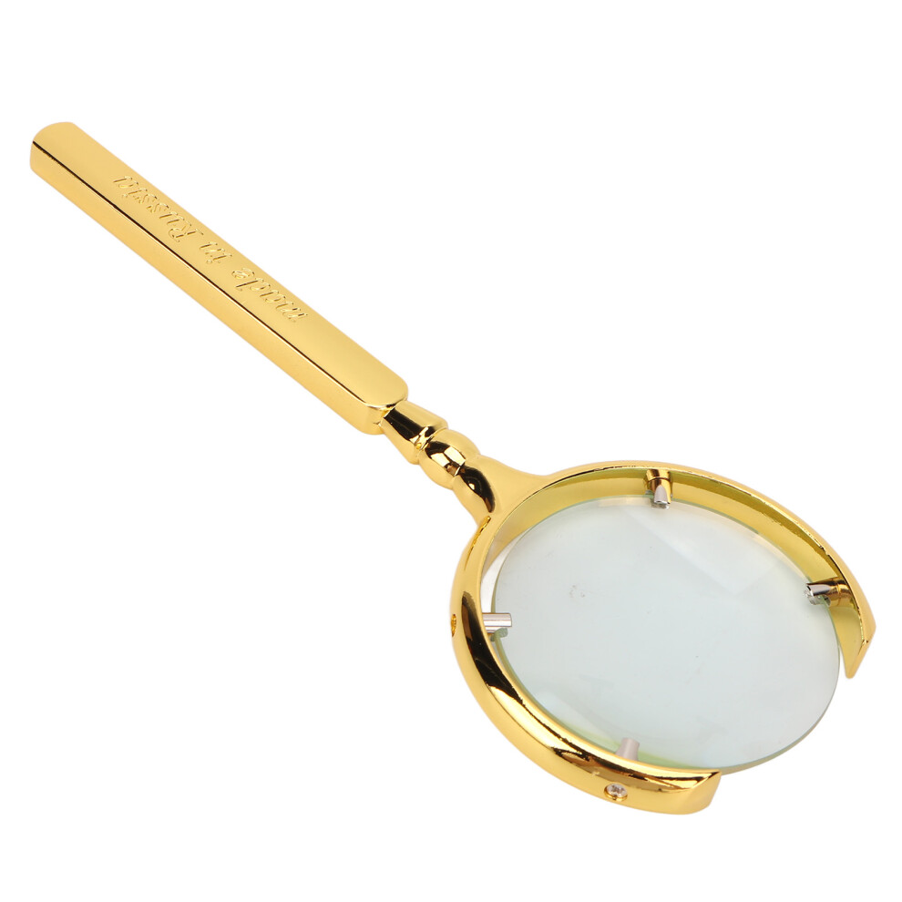 Gold 8X Magnifying Glass Handheld Stainless Steel Handle for Senior Reading Aid