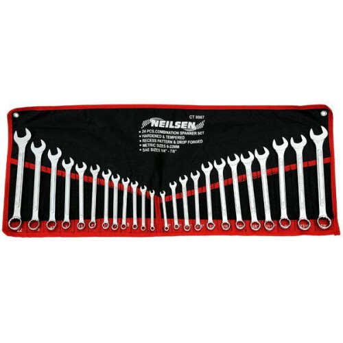Neilsen 25PC SPANNER SET METRIC AF IMPERIAL COMBINATION WRENCH RING OPEN IN CASE CT0087