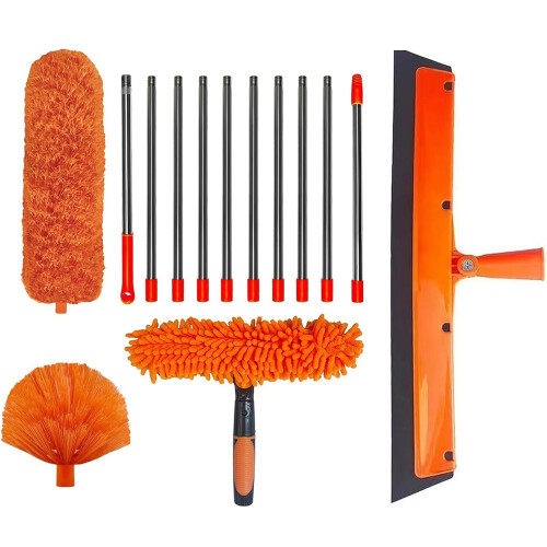 Telescopic Duster, Microfiber With Long Handle, Cobweb Cleaning Tool, Lightweight, Flexible, 7in For Shelf Wall Window Orange 1