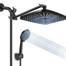 Pressure Shower Head, Adjustable Rainfall, 5 Mode Spray, Oversized Square, Watersaving, Large Shower Area, for All, Black