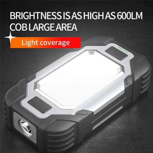 Led Flashlight USB with Built-in Battery Multi Function Folding Work Light COB Waterproof Fishing Camping Torch Grey 2