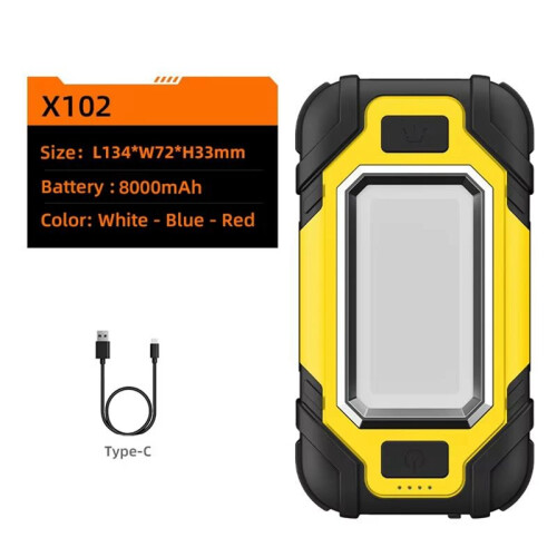 Led Flashlight USB with Built-in Battery Multi Function Folding Work Light COB Waterproof Fishing Camping Torch Yellow 1