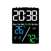 Multifunction Electronic Clock With Temperature And Humidity Display Adjustable Brightness Screen Battery Powered Black