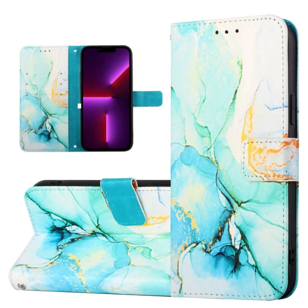 Wallet Case For Motorola Moto G85, Pu Leather Marble Flip Cover With Card Holder And Kickstand Green 9187378377758