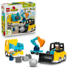 LEGO DUPLO Meine Stadt 10475 Die Baustellenfahrzeuge 3-in-1 - Interaktives Spiel ab 2 Jahren