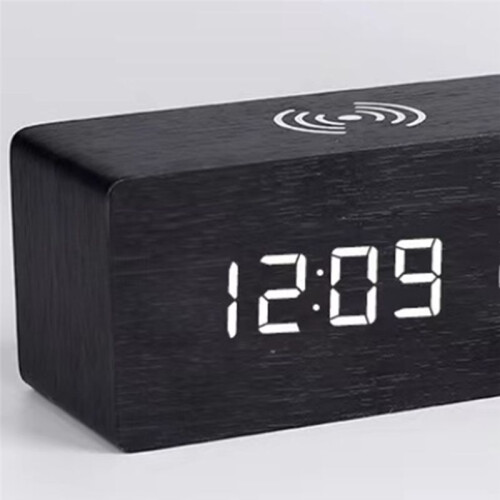 Digital Alarm Clock with Wireless Charging, LED Clock with , Date,Temperature, Desk Clocks for Office,Bedside Clock 2
