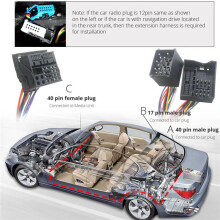 Android Unit to Radio Fakra Antenna Power 17+40 Pin 6M Extension Wiring Harness for X5 M3 M5 E46 E38 E39 E53
