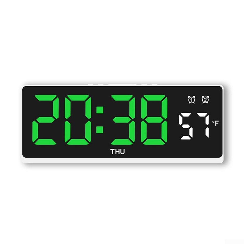 Digital Led Alarm Clock Dual Alarms Temp Display Fahrenheit Celsius Voice Light Five Brightness Levels White Shell Green 9189345443725