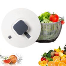 Salad Spinner, 6L Fruit and Veg Washer with Clear Bowl, Colander Basket, Manual Lettuce Spinner, Stop Button, Quick Drying