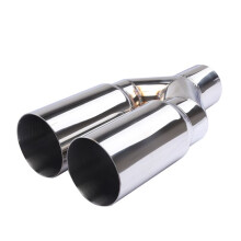 Universeller Doppelzylinder-Auspuffendschalldämpfer Aus Edelstahl mit 63 mm Einlass und 76 mm Auslass für Autoauspuffanlagen