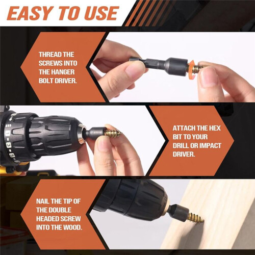 Hanger Bolt Driver 3 PCS,Hanger Bolt Install Tool with Hex Shank,Suitable for Double-Headed Screws, Essential 2