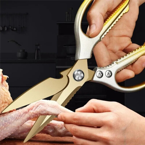 Kitchen Scissors - Gradient Gold Strength Scissors - Multi-Function Fish Scale Cutting Chicken Bone Duck Bone 2