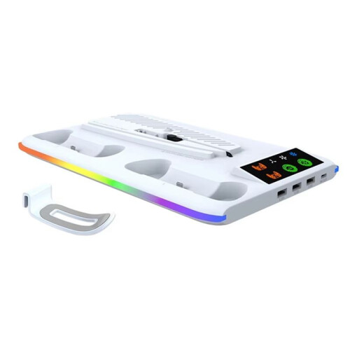 For PS5/Slim/Pro Cooling Stand with LED Controller Charging Station, 3-Gear Cooling Fan for  5 Console White