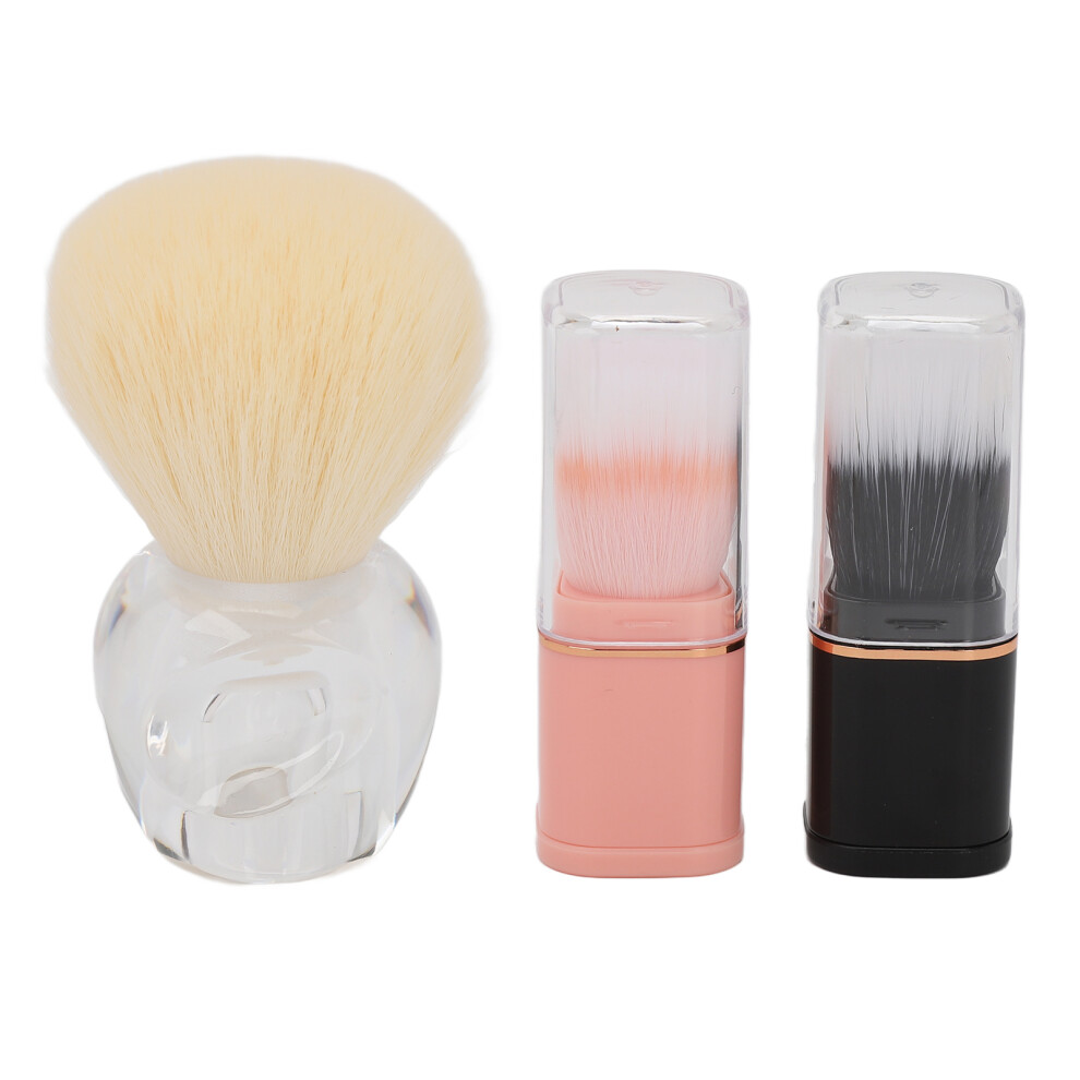 Effortless Application Makeup Brushes, Multipurpose Cosmetics, Soft Synthetic Fibers for Transparent Portable Mini Handheld 3PCS
