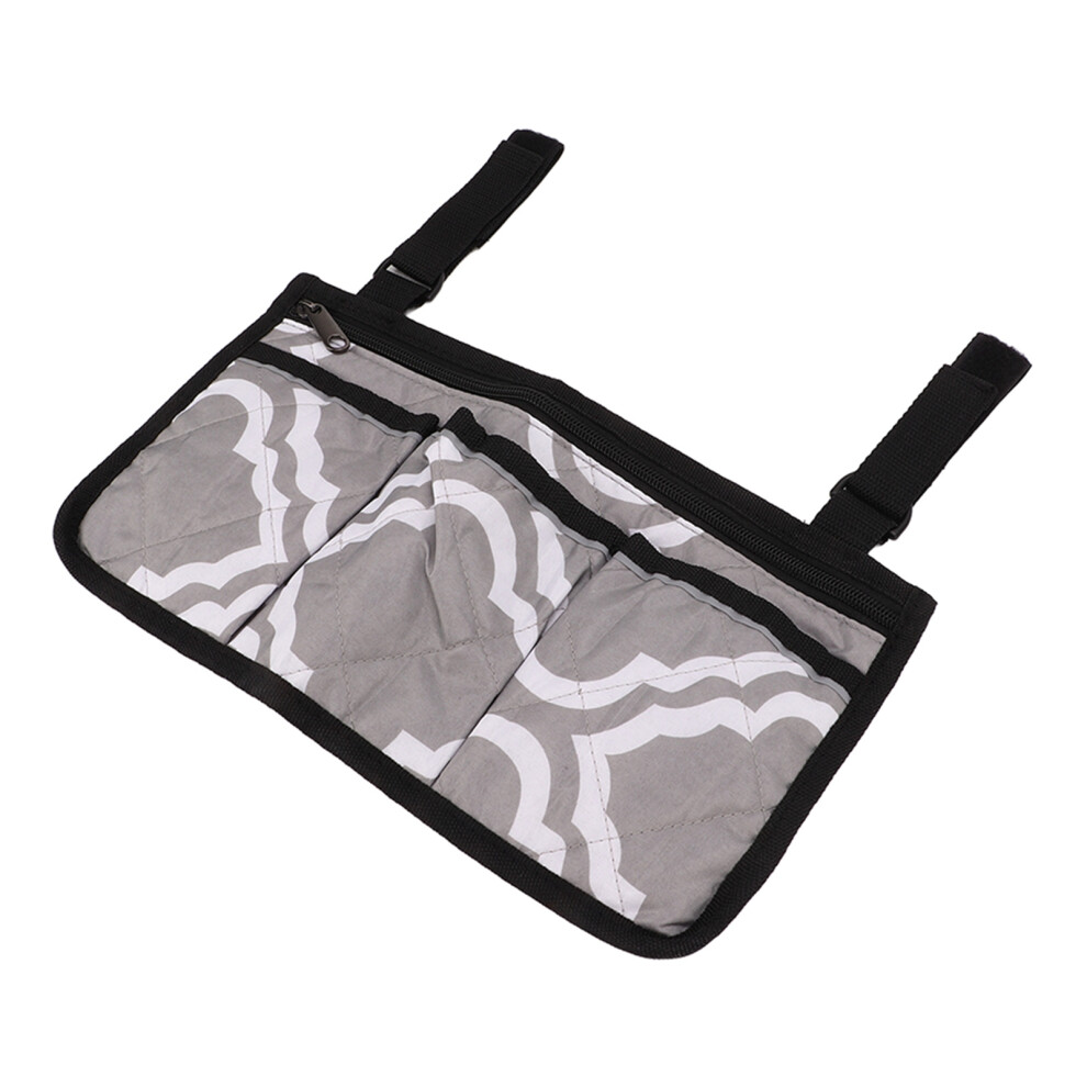 Grey Wheelchair Armrest Storage Bag With Reflective Strips, 31.5X18cm