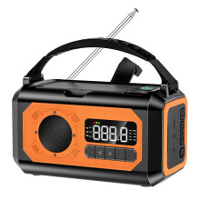 Emergency Weather Radio 12000mAh, 2 Solar Panels, Hand Crank, LED Light, SOS Alarm For Camping, Orange