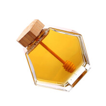 Glass Honey Pot With Wooden Lid And Dipper For Honey Storage And Dispensing