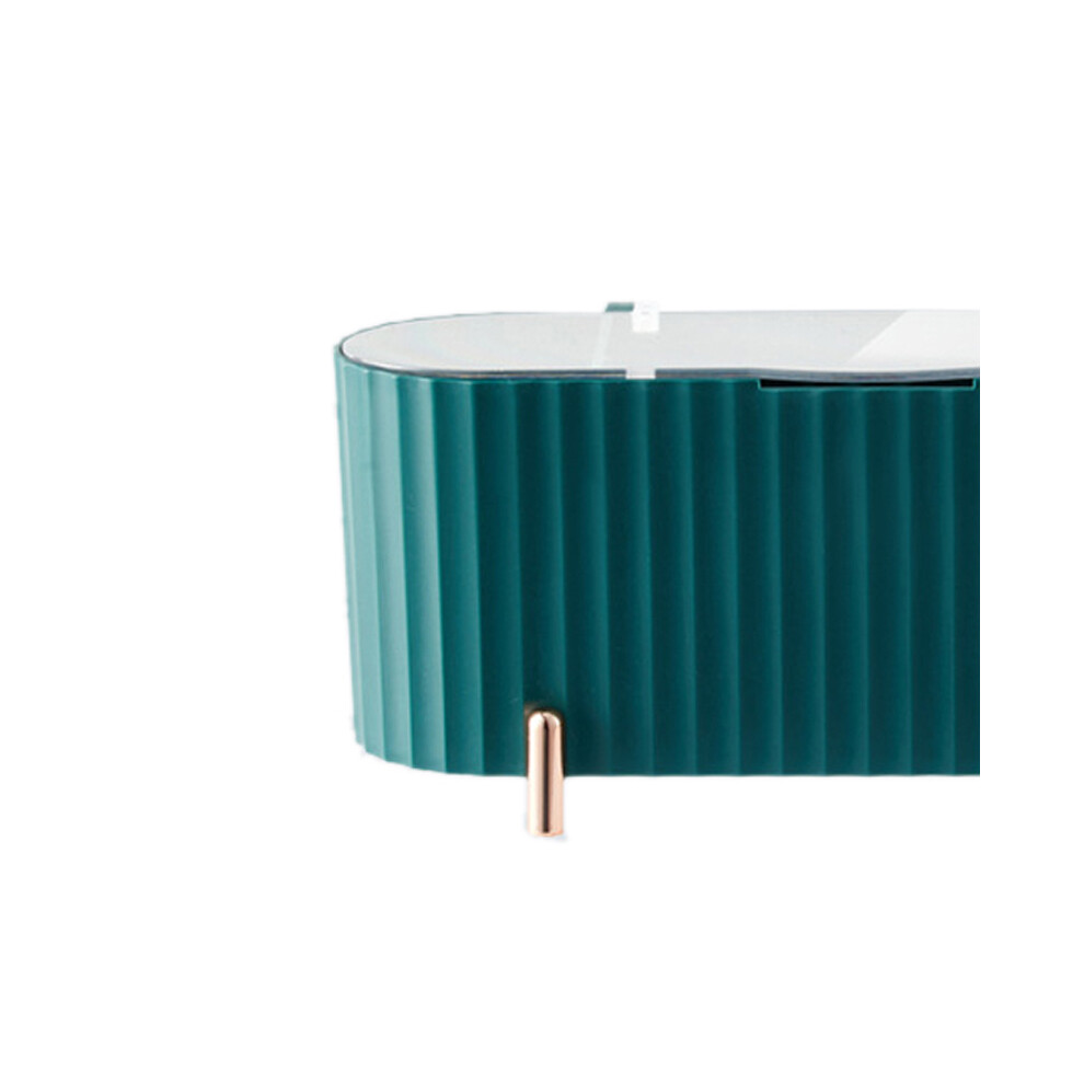 Transparent Cosmetic Storage Box with Green Cover, PP & PS, Dustproof, Flexible Dividers