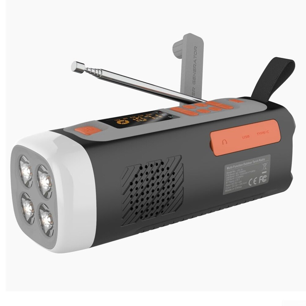 4500Mah Solar Hand Crank Radio Usbc Am/Fm/Sw Shortwave Receiver And Speaker For Outdoor Use And Emergencies Gray 9347817367362