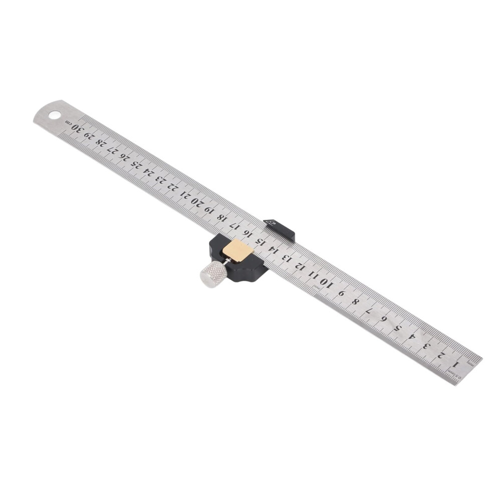 Steel Ruler 12In 30Cm Imperial And Metric With Positioning Block For Measurements, Stainless Steel And Aluminum Alloy 9426802734287