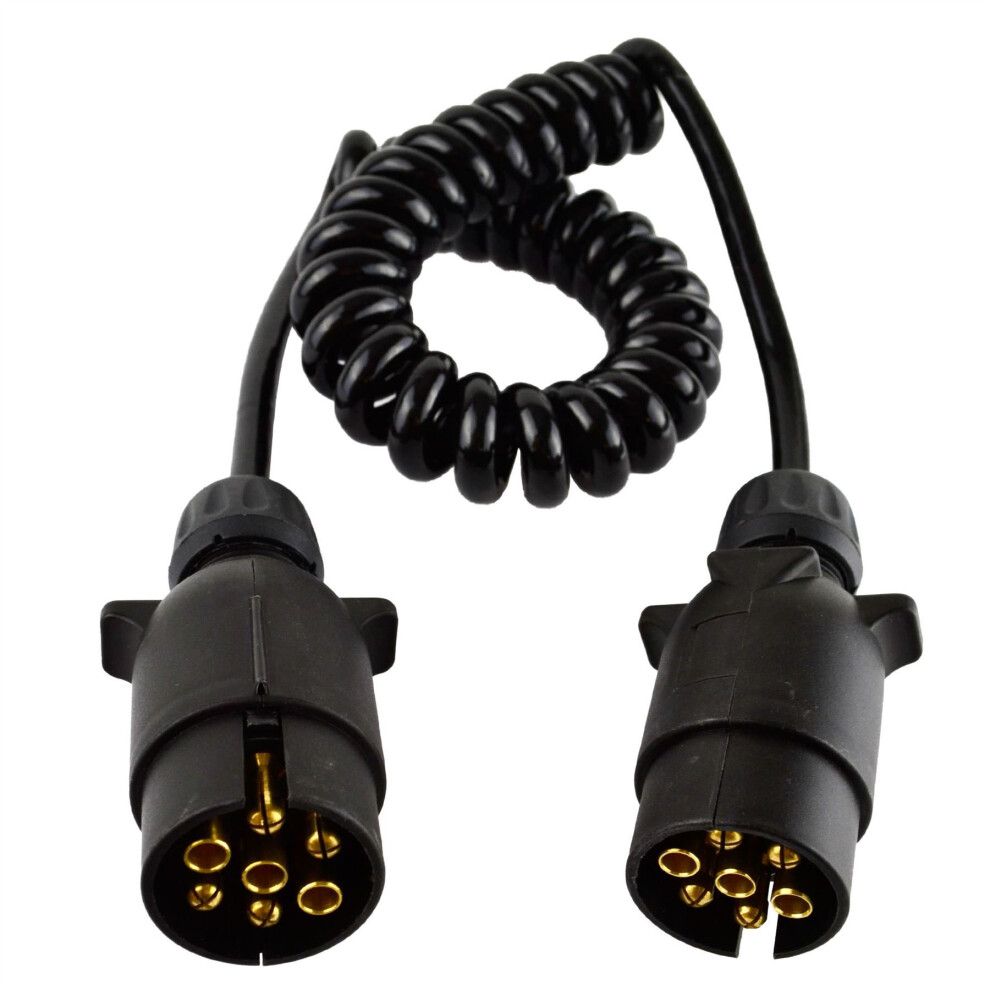 1.5M Curly Extension Cable Male To Male 7 Pin, Trailer Wiring Connector, Curly Lead 9382693076229