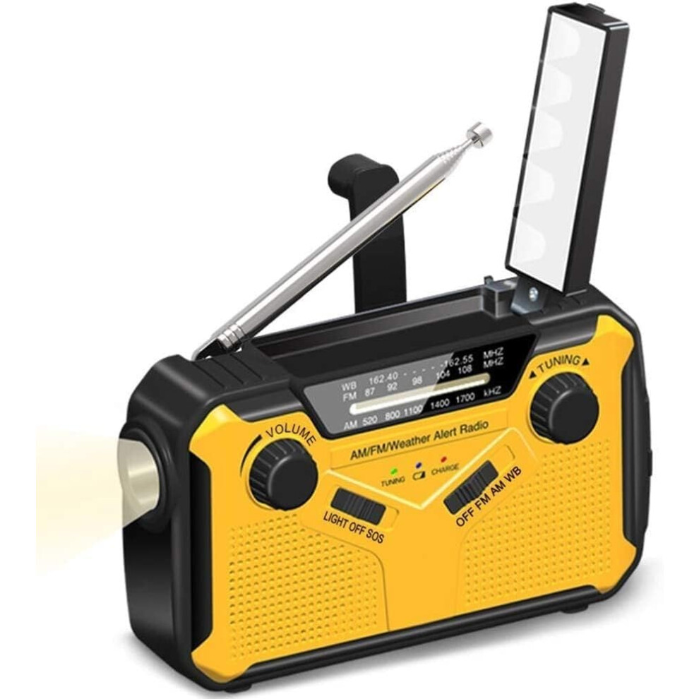 Emergency Weather Radio Alerts Solar Hand Crank AM FM with LED Reading Lamp 2500mAh Power Bank