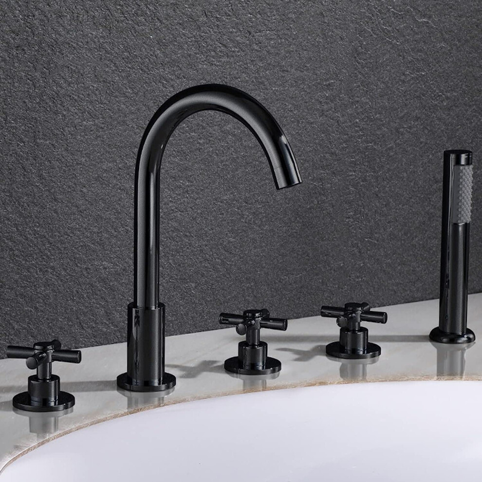 Hole Bathtub Mixer Tap Double Handles Hot Cold Bath Faucet Set With Pullout Sprayer 9426802736175