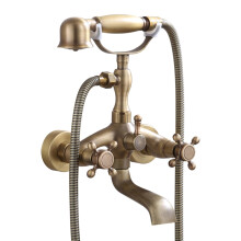 Clawfoot Tub Shower Faucet Set Brass, Wall Mounted, 2 Functions, Hot Cold With Hand Shower, Durable Black Retro