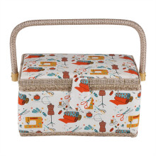 Fabric Sewing Basket With Handle And Removable Tray Storage For Needles, Thread, Pins, Scissors 27.8 x 18 x 14.5 cm