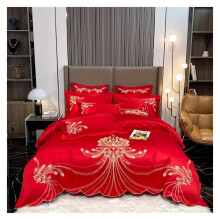 Bed Sheets Set Egyptian Cotton Patchwork Duvet Cover Gold Embroidery, Champagne Light Yellow Patchwork Red Queen 4Pcs